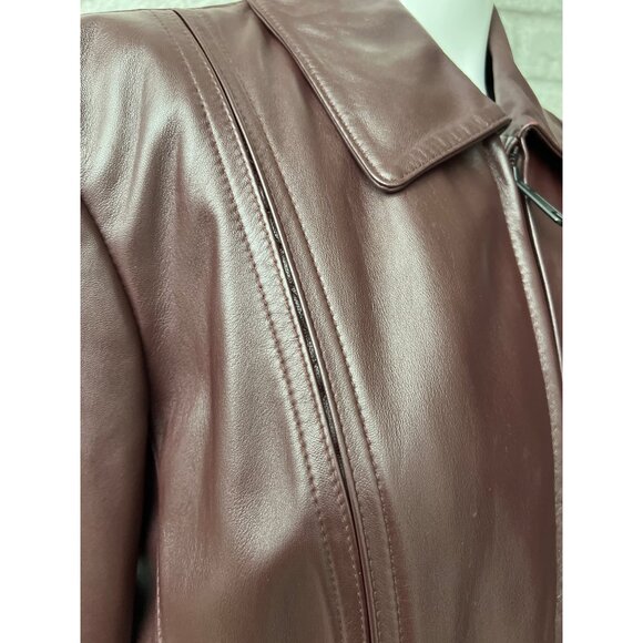 Preston & York Women Full Zip Front Burgundy Lamb Leather Jacket Size M - Picture 9 of 12